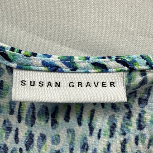 Susan Graver Womens Top Plus 3X Blue Green Puff Ruched Short Sleeves Liquid Knit - Picture 3 of 8